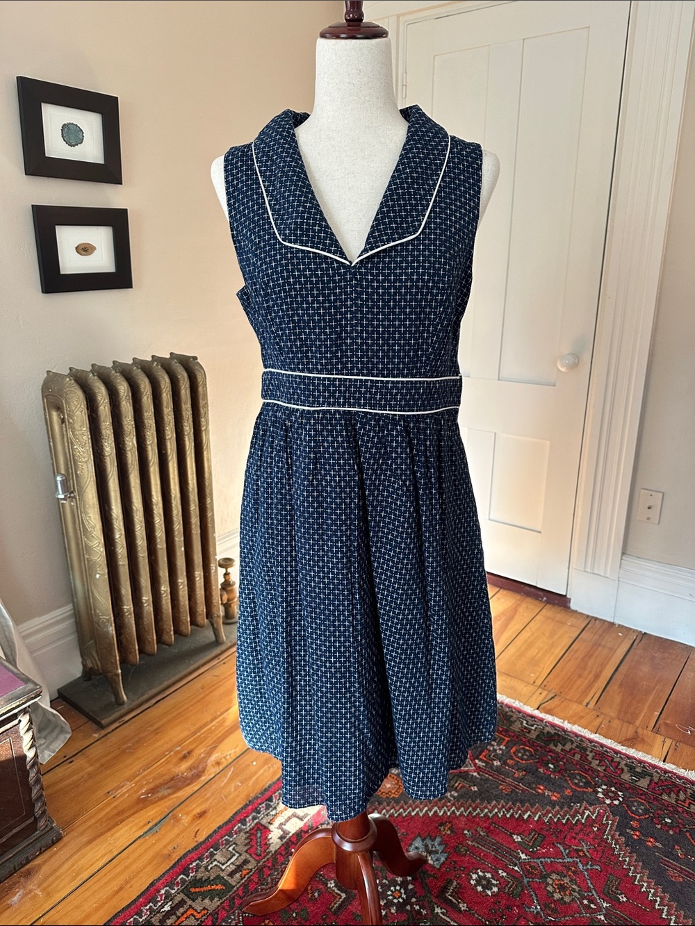 Modcloth Navy Sleeveless Cotton Fit-and-Flare Collared Sundress